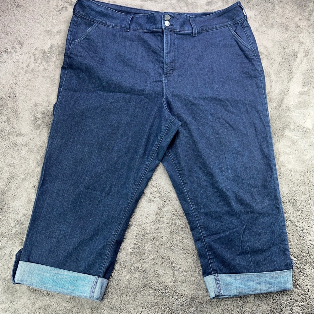 NYDJ Not Your Daughters Jeans 24W Dark Wash Cuffed Capri Denim Pants Made in USA